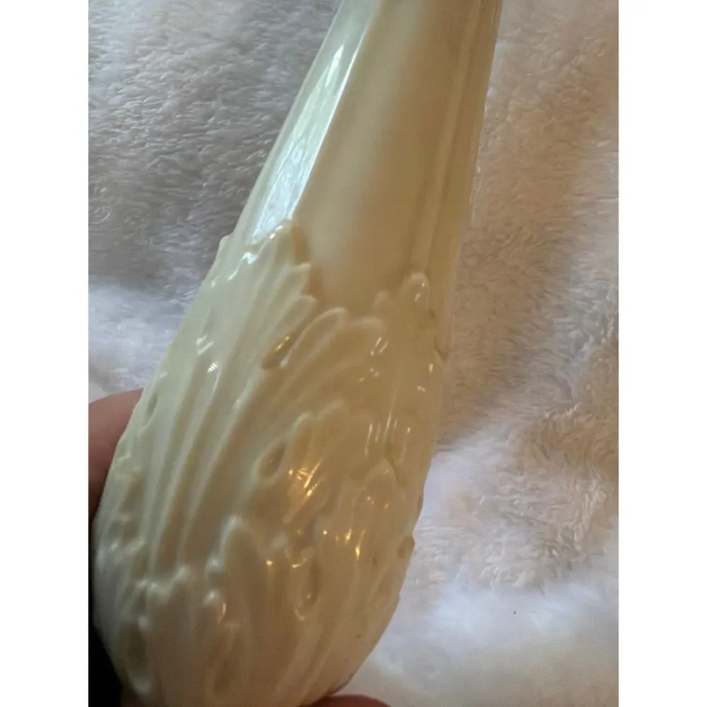 Vintage Lenox Cream Bud Vase USA Porcelain Embossed Floral Trumpet 10.75